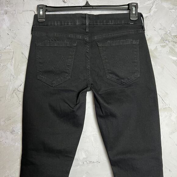 MOTHER Looker Ankle Fray Skinny Jeans SIZE 28 Guilty as Sin Black Distress Denim - Picture 11 of 15